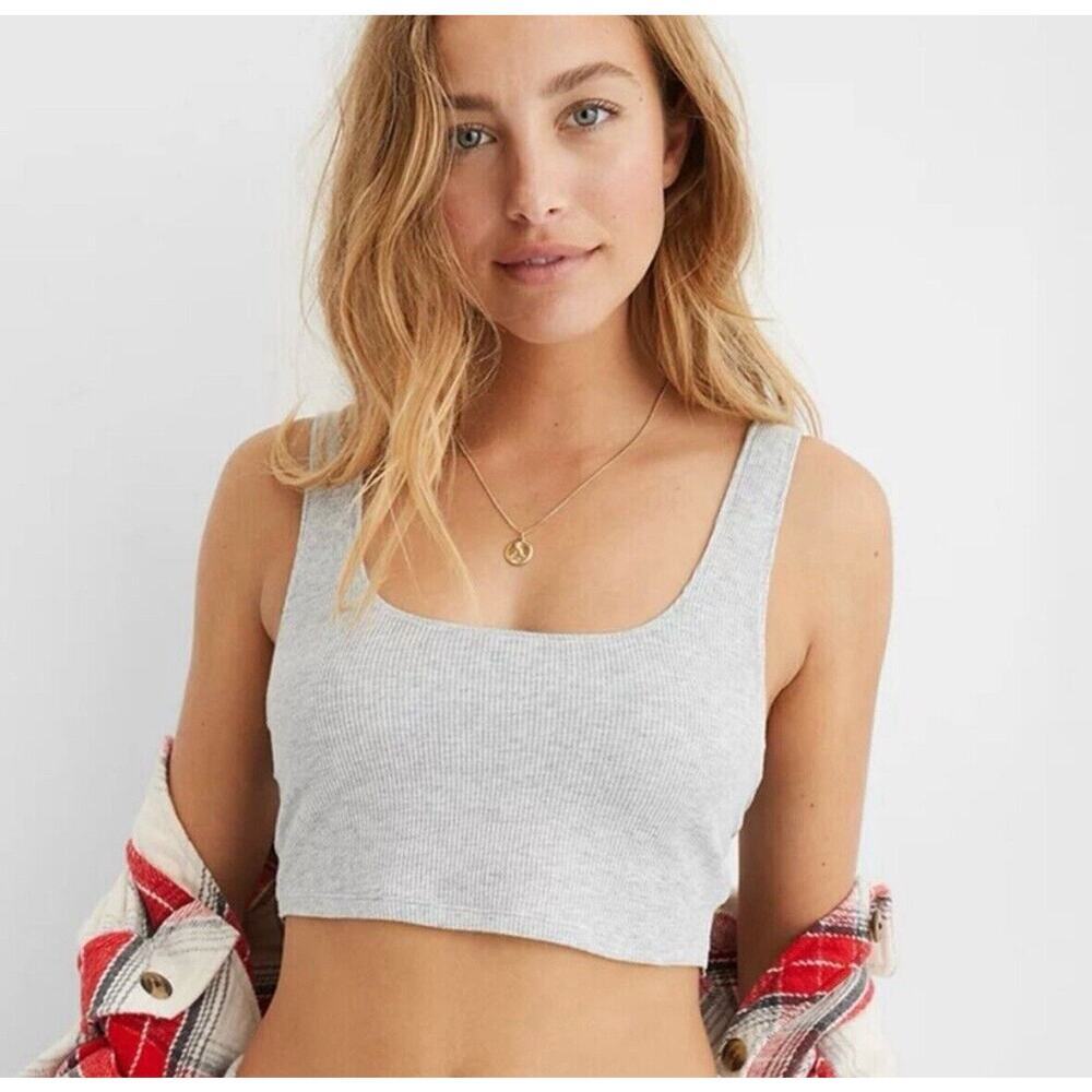 NEW Aerie Holiday Gray Best Lace Waffle Longline Bralette Cozy Soft Size M $39 - Picture 3 of 8
